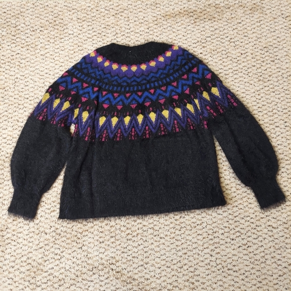 Time and Tru Med (8-10) Black Soot Combo Fuzzy Sweater Retro Colorful Fuzzy - Picture 13 of 13